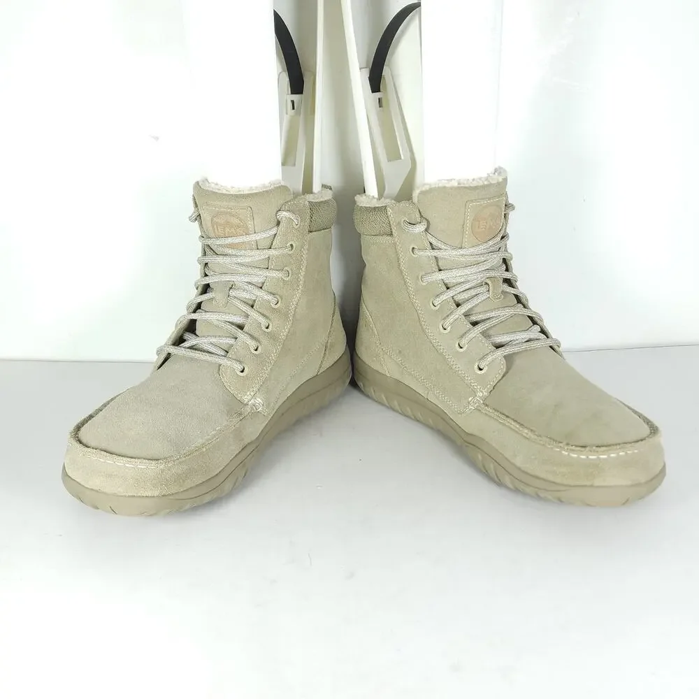LEMS Telluride Men's US 12 Limestone Suede Faux Fur Collar Lace-up Winter Boots